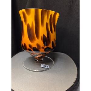 VTG Blown Glass Vase Tortoiseshell Amber Black Spotted 6" Matches Stemware